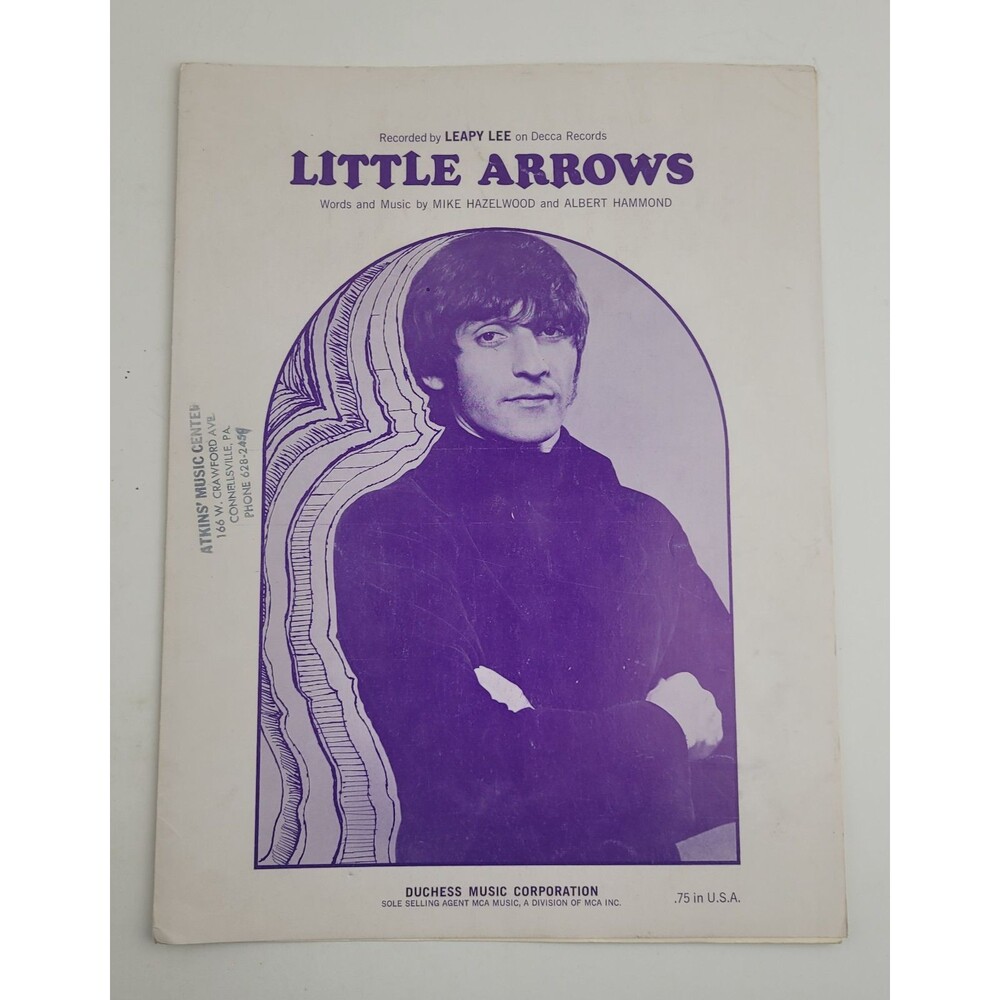Leapy Lee "Little Arrows" sheet music Mike Hazelwood Albert Hammond 1968 #SM3